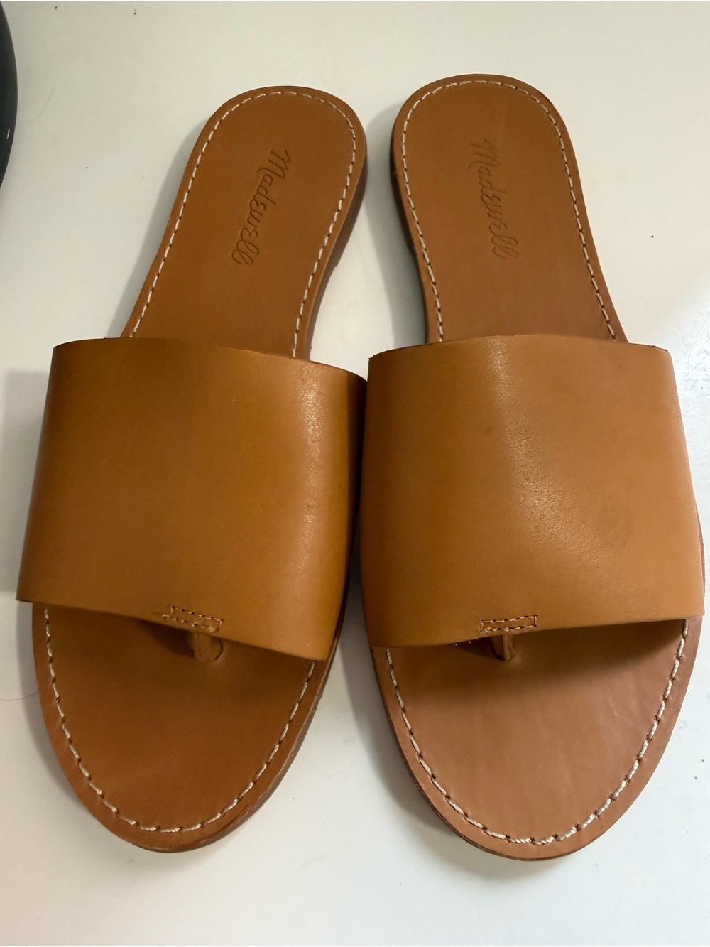 Madewell the boardwalk size 7.5 Tan Leather Toe-Post Slide Sandals - Picture 2 of 9